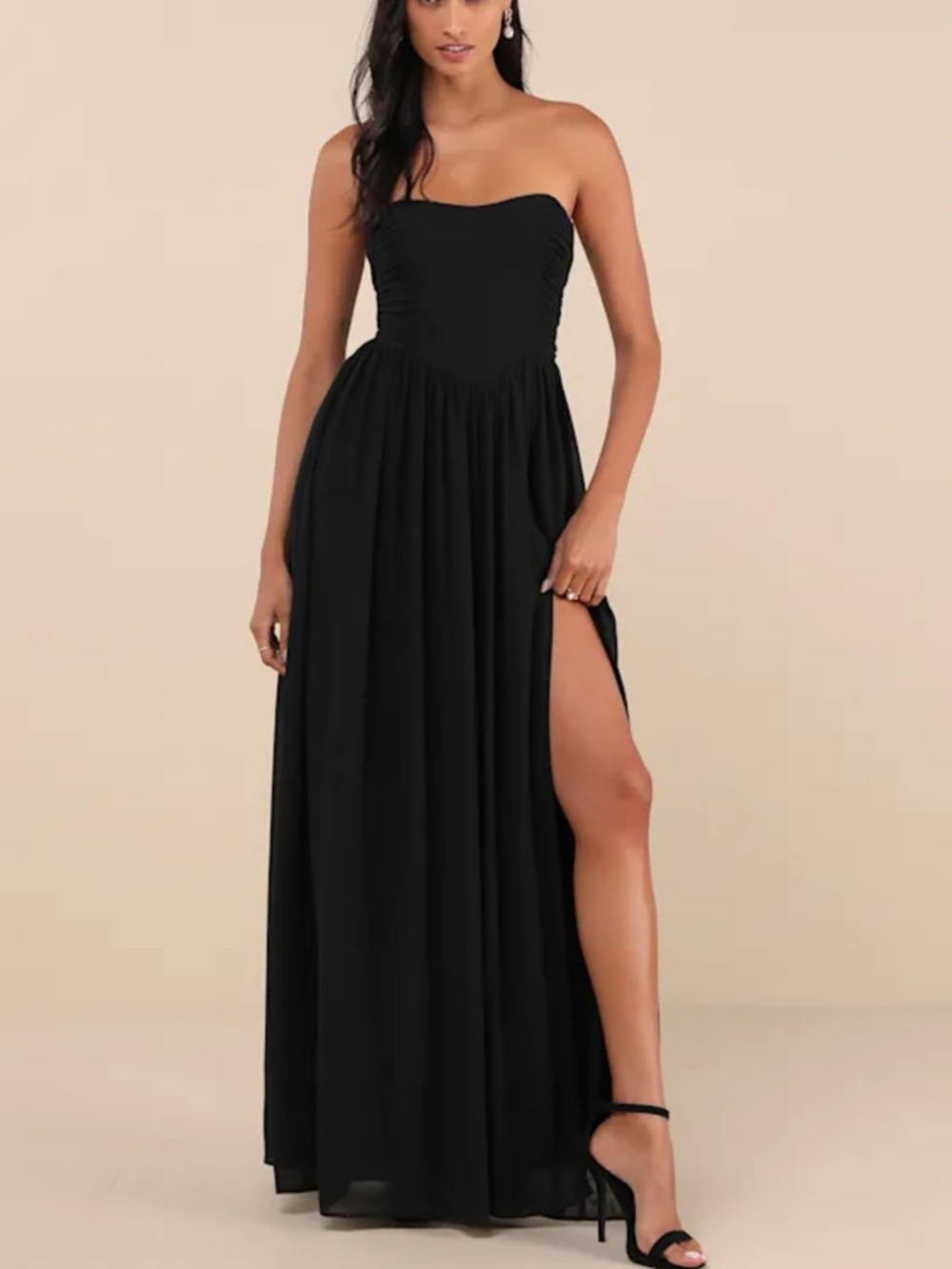 Lulu's Black Strapless Maxi Dress with High Side Slit